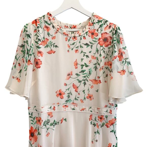 Hobbs Gianna Silk Dress Flutter Sleeve Midi Cream Red Floral NWT - Picture 6 of 10